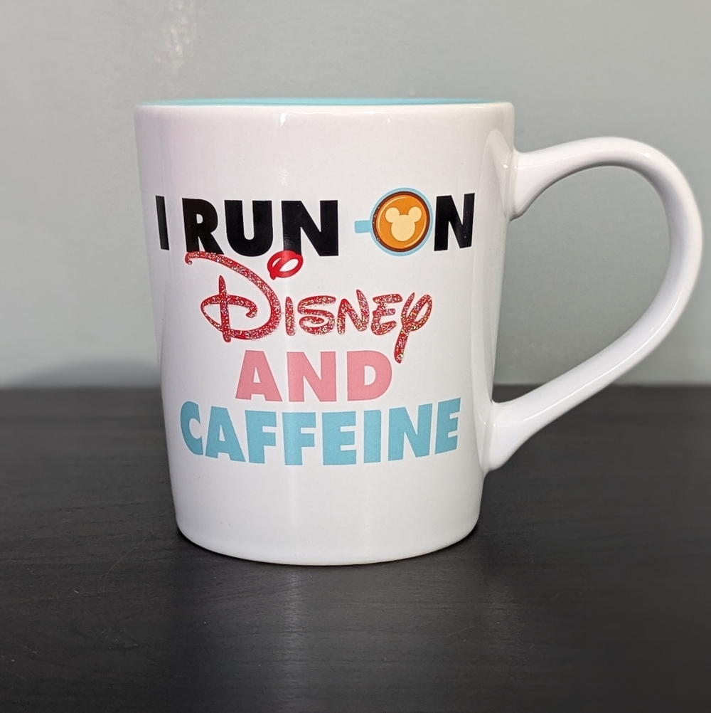 Disney I Run On Disney and Caffeine Ceramic Coffee Mug Mickey‎ Donut Glitter